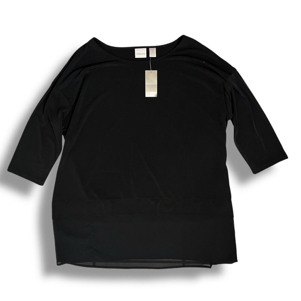 Chico’s black layered woven hem top with 3/4 NWT size M / 12 / 2 - Picture 4 of 7